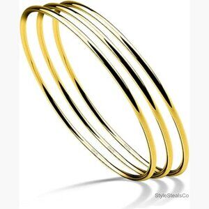 Minimalist 925 Sterling Silver Stackable Bangle Bracelet Set 2MM Thick